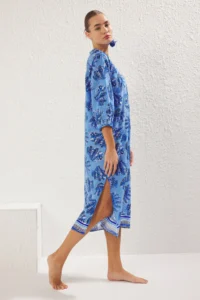 TRENDYOLMİLLA Su Six Patterned Weaving slit 100% Cotton Beach Midi Dress - Image 2