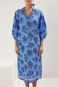 TRENDYOLMİLLA Su Six Patterned Weaving slit 100% Cotton Beach Midi Dress - Image 3