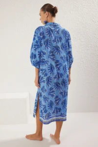 TRENDYOLMİLLA Su Six Patterned Weaving slit 100% Cotton Beach Midi Dress - Image 5