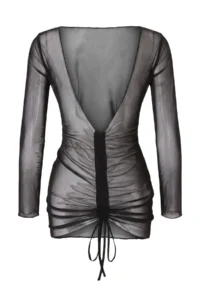 TRENDYOLMİLLA Black Bodycon Mini Knitting Shirred Mesh Beach Dress - Image 4
