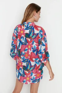 TRENDYOLMİLLA flower patterned Weaving 100% Cotton Beach Mini Dress - Image 5