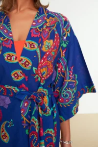 TRENDYOLMİLLA Ethnic Patterned Weaving 100% Cotton Midi Beach Belted Kimono&Kaftan - Image 3