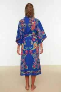 TRENDYOLMİLLA Ethnic Patterned Weaving 100% Cotton Midi Beach Belted Kimono&Kaftan - Image 4