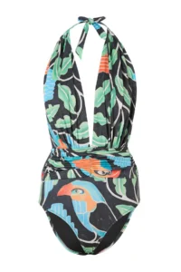 TRENDYOLMİLLA Tropical Patterned Derin Dekolteli Covered Shirred Regular Swimsuit - Image 5