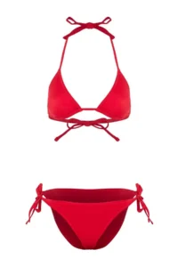 TRENDYOLMİLLA Red Triangle Covered Regular Waist Regular Basic Bikini Set - Image 4