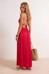 TRENDYOLMİLLA Red Weaving Shirred Maxi Beach Dress - Image 4