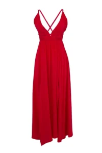 TRENDYOLMİLLA Red Weaving Shirred Maxi Beach Dress - Image 5
