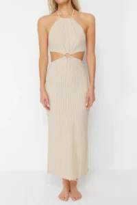 TRENDYOLMİLLA beachwear Striped Knitting Accessory Detailed Midi Dress - Image 4