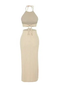 TRENDYOLMİLLA beachwear Striped Knitting Accessory Detailed Midi Dress - Image 8
