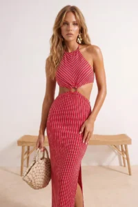 TRENDYOLMİLLA beachwear Striped Knitting Accessory Detailed Midi Dress
