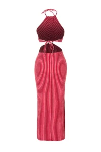 TRENDYOLMİLLA beachwear Striped Knitting Accessory Detailed Midi Dress - Image 7