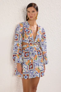 TRENDYOLMİLLA Meyve Patterned Weaving Cut Out Detailed 100% Cotton Beach Mini Dress - Image 2