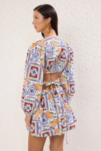 TRENDYOLMİLLA Meyve Patterned Weaving Cut Out Detailed 100% Cotton Beach Mini Dress - Image 4