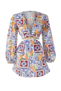 TRENDYOLMİLLA Meyve Patterned Weaving Cut Out Detailed 100% Cotton Beach Mini Dress - Image 5