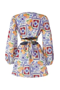 TRENDYOLMİLLA Meyve Patterned Weaving Cut Out Detailed 100% Cotton Beach Mini Dress - Image 6