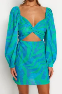 TRENDYOLMİLLA beachwear 100% Cotton Abstract Patterned Weaving Cut Out Detailed Mini Dress - Image 4