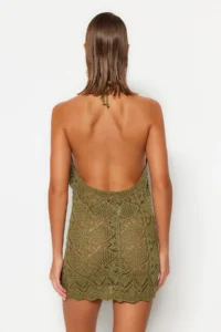 TRENDYOLMİLLA Khaki Knitting Low-cut back Beach Mini Dress - Image 6