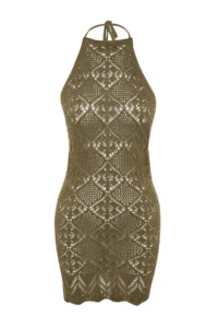 TRENDYOLMİLLA Khaki Knitting Low-cut back Beach Mini Dress - Image 7