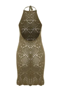 TRENDYOLMİLLA Khaki Knitting Low-cut back Beach Mini Dress - Image 8