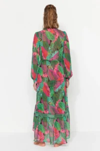 TRENDYOLMİLLA Tropical Patterned Weaving striped Maxi Beach Kimono&Kaftan - Image 7