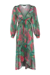 TRENDYOLMİLLA Tropical Patterned Weaving striped Maxi Beach Kimono&Kaftan - Image 8