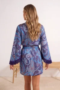 TRENDYOLMİLLA Shawl Patterned Weaving Tassel Detailed 100% Cotton Beach Mini Belted Beach Kimono - Image 4