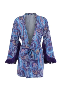 TRENDYOLMİLLA Shawl Patterned Weaving Tassel Detailed 100% Cotton Beach Mini Belted Beach Kimono - Image 5
