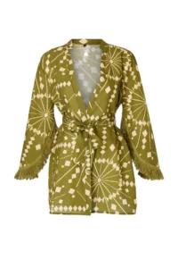 TRENDYOLMİLLA Ethnic Patterned Weaving Tassel Detailed 100% Cotton Beach Mini Belted Beach Kimono - Image 4