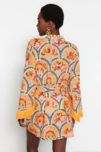 TRENDYOLMİLLA flower patterned Weaving Tassel Detailed 100% Cotton Beach Mini Belted Beach Kimono&Kaftan - Image 6