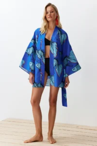 TRENDYOLMİLLA Su Six Patterned Weaving Beach Mini Belted Kimono&Kaftan - Image 3