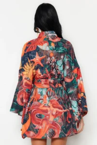 TRENDYOLMİLLA Tropical Patterned Patterned Belted with flywheel Mini Weaving Beach Mini Belted Kimono&Kaftan - Image 4