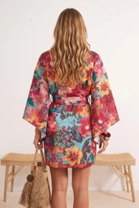 TRENDYOLMİLLA flower patterned Belted Mini Weaving Beach Kimono&Kaftan - Image 3