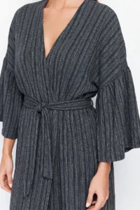 TRENDYOLMİLLA Black Weaving Maxi Beach Belted Kimono&Kaftan - Image 3
