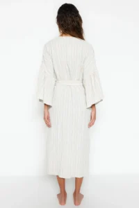 TRENDYOLMİLLA Ecru Weaving Maxi Beach Belted Kimono&Kaftan - Image 6