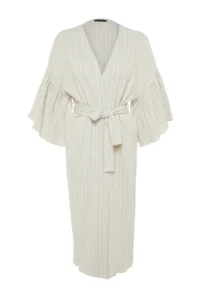 TRENDYOLMİLLA Ecru Weaving Maxi Beach Belted Kimono&Kaftan - Image 7