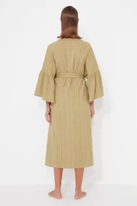 TRENDYOLMİLLA Khaki Weaving Maxi Beach Belted Kimono&Kaftan - Image 5