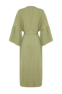 TRENDYOLMİLLA Khaki Weaving Maxi Beach Belted Kimono&Kaftan - Image 8