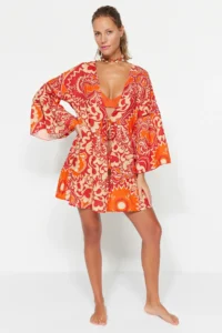 TRENDYOLMİLLA Ethnic Patterned Weaving striped Beach Mini Kimono&Kaftan - Image 2