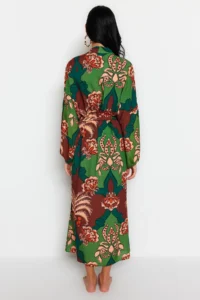 TRENDYOLMİLLA Tropical Patterned Weaving 100% Cotton Maxi Beach Belted Kimono&Kaftan - Image 6