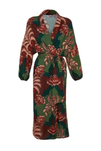 TRENDYOLMİLLA Tropical Patterned Weaving 100% Cotton Maxi Beach Belted Kimono&Kaftan - Image 7
