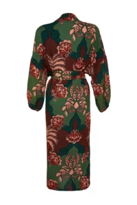 TRENDYOLMİLLA Tropical Patterned Weaving 100% Cotton Maxi Beach Belted Kimono&Kaftan - Image 8