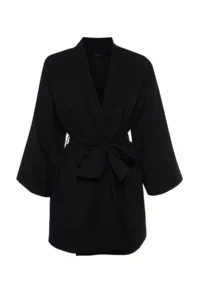 TRENDYOLMİLLA Black Weaving Beach Mini Belted Kimono&Kaftan - Image 7