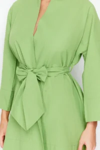 TRENDYOLMİLLA Green Weaving Beach Mini Belted Kimono&Kaftan - Image 3