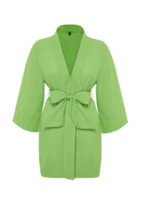 TRENDYOLMİLLA Green Weaving Beach Mini Belted Kimono&Kaftan - Image 7