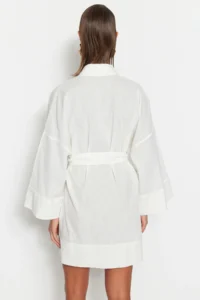 TRENDYOLMİLLA beachwear WHITE Weaving Belted Mini Kimono&Kaftan - Image 6