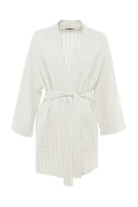 TRENDYOLMİLLA Ecru Weaving Beach Mini Belted Kimono&Kaftan - Image 6