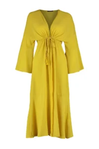 TRENDYOLMİLLA Oil Green Weaving Shirred Maxi Beach Kimono&Kaftan - Image 7