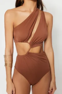 TRENDYOLMİLLA Brown tunnelled One Shoulder Covered Regular Mayokini - Image 4