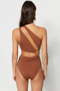 TRENDYOLMİLLA Brown tunnelled One Shoulder Covered Regular Mayokini - Image 6