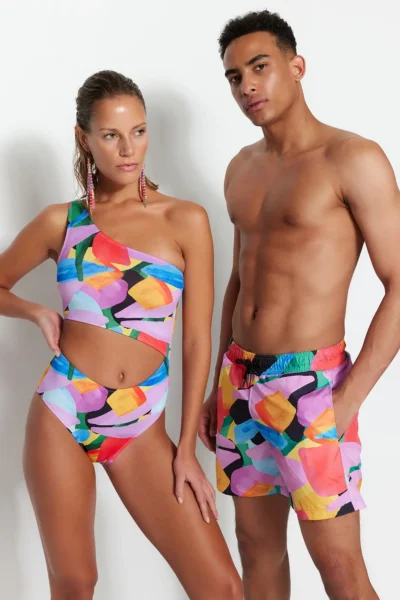 TRENDYOLMİLLA Abstract Patterned Cut Out/Pencere Detailed One Shoulder Covered Regular Mayokini